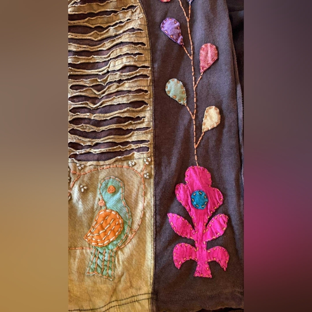 Greater Good Network Brown Boho Multicolored Floral Hoodie Size XXL With Birds - Picture 11 of 11